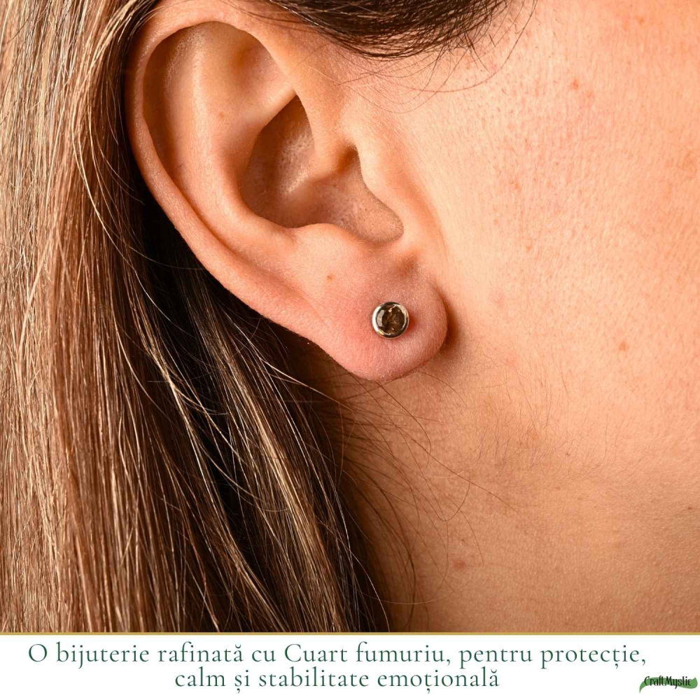 Cercei Argint 925 cu Cuart Fumuriu Fatetat Rotund – Protectie si Echilibru [2]