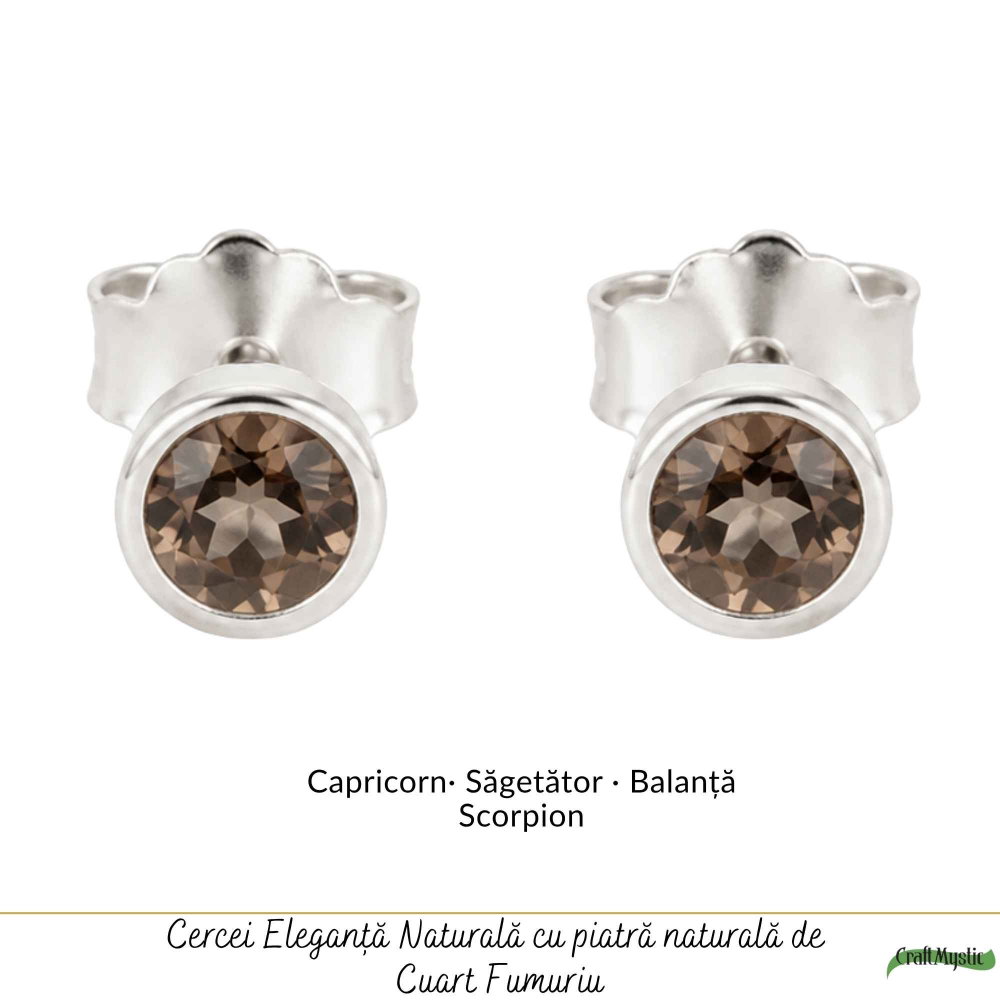 Cercei Argint 925 cu Cuart Fumuriu Fatetat Rotund – Protectie si Echilibru [5]