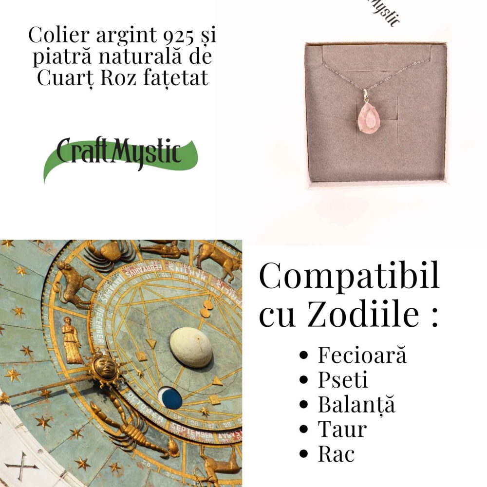 Colier Argint 925 cu Cuart Roz Lacrima – Iubire, Vindecare si Armonie Interioara [6]