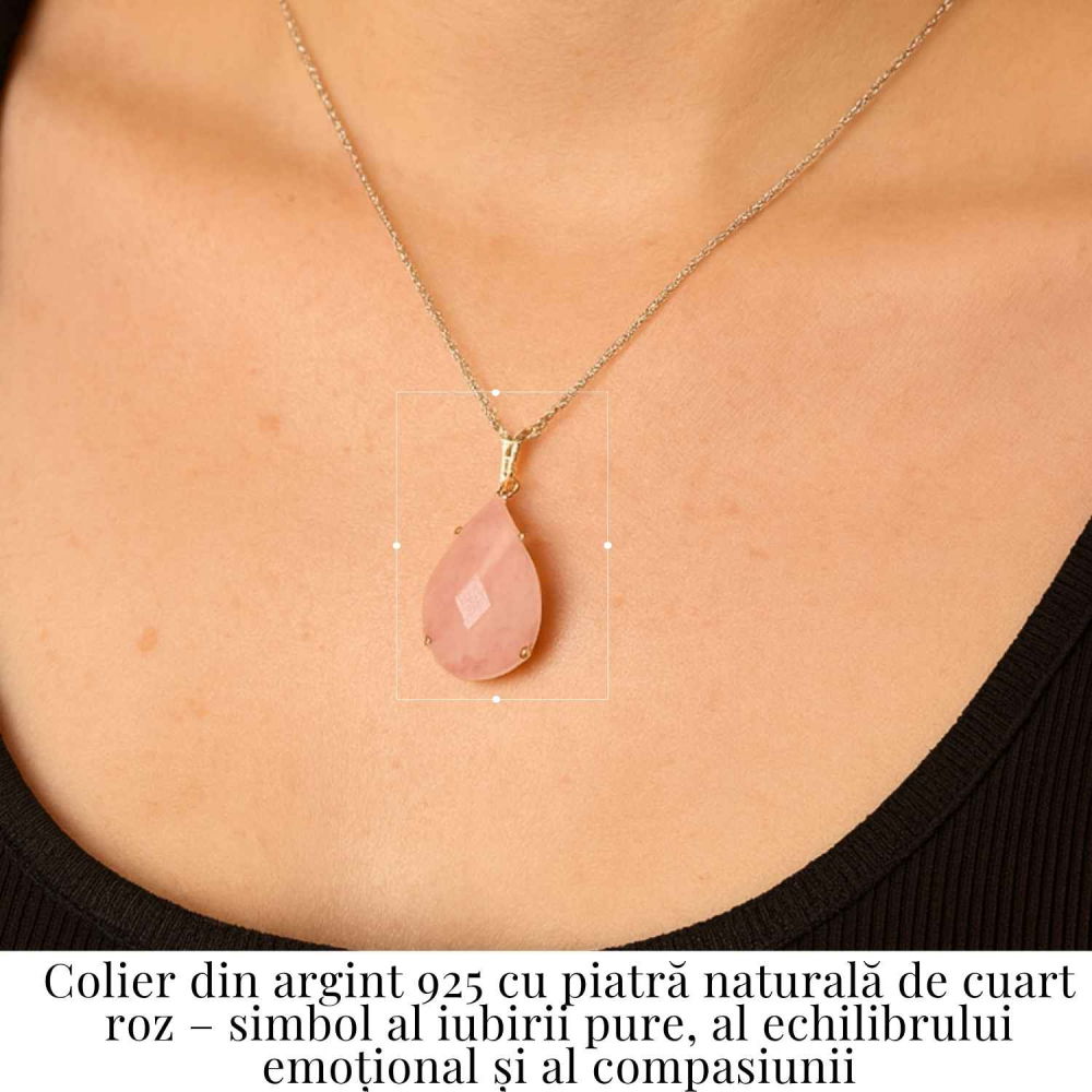 Colier Argint 925 cu Cuart Roz Lacrima – Iubire, Vindecare si Armonie Interioara [2]