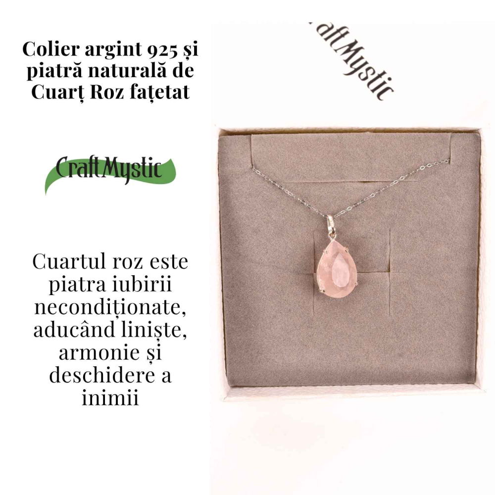 Colier Argint 925 cu Cuart Roz Lacrima – Iubire, Vindecare si Armonie Interioara [3]