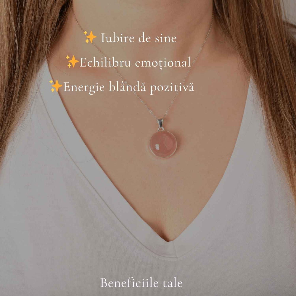 Colier argint 925 cu Cuart Roz rotund – iubire de sine si armonie interioara [3]
