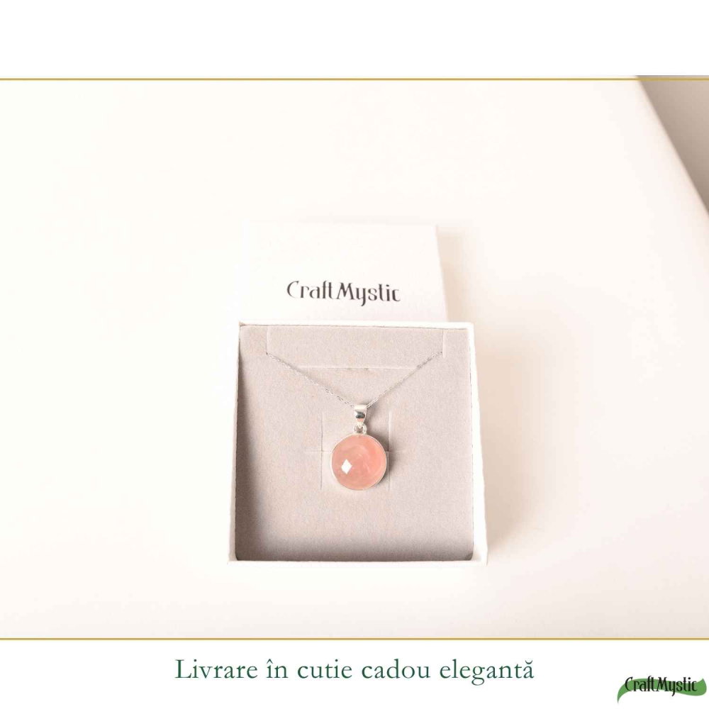 Colier argint 925 cu Cuart Roz rotund – iubire de sine si armonie interioara [6]