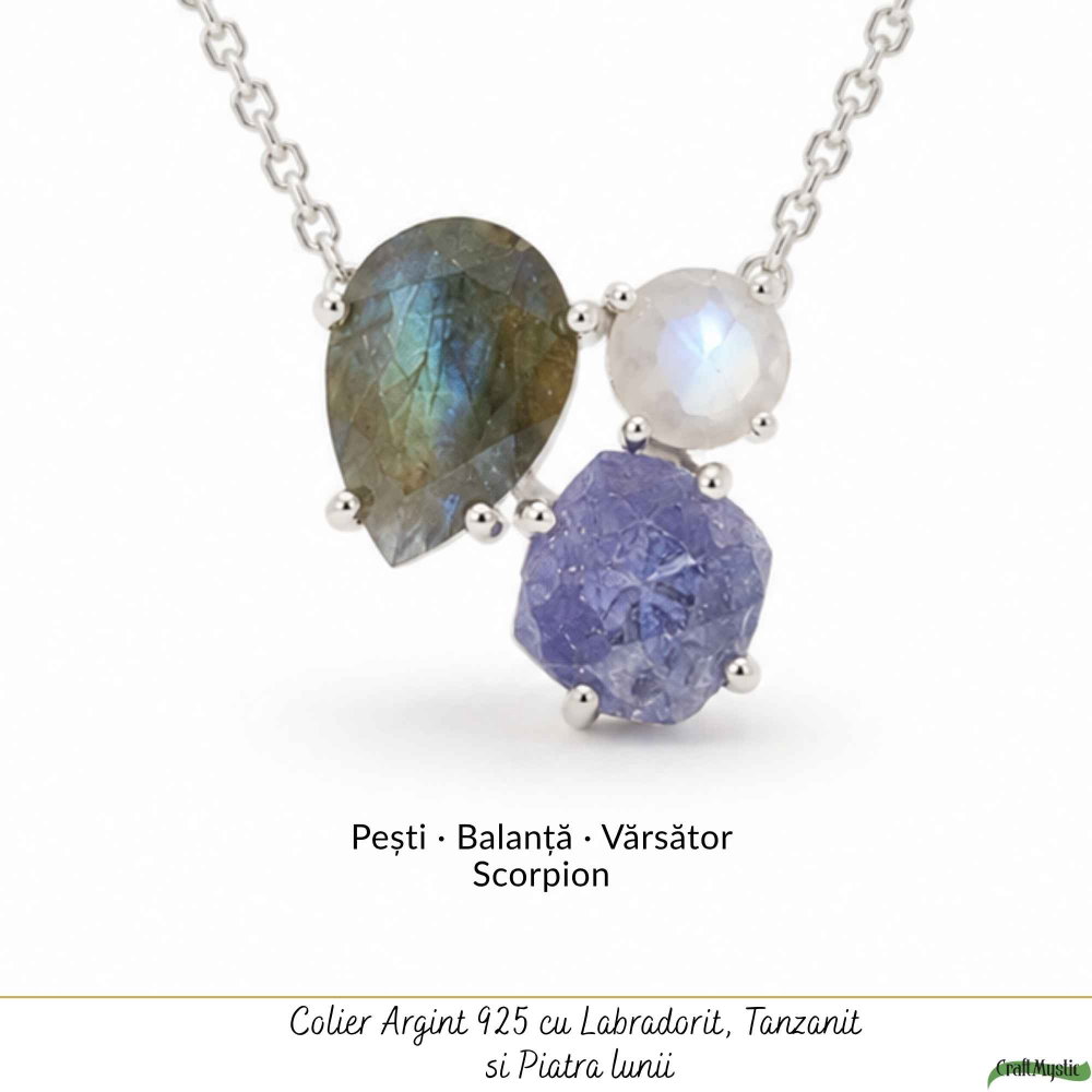 Colier Argint 925 cu Labradorit, Tanzanit Si Piatra Lunii – Intuitie si Echilibru [5]