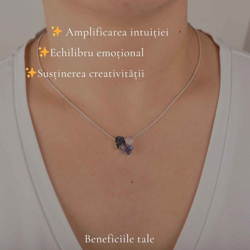 Colier Argint 925 cu Labradorit, Tanzanit Si Piatra Lunii – Intuitie si Echilibru [3]