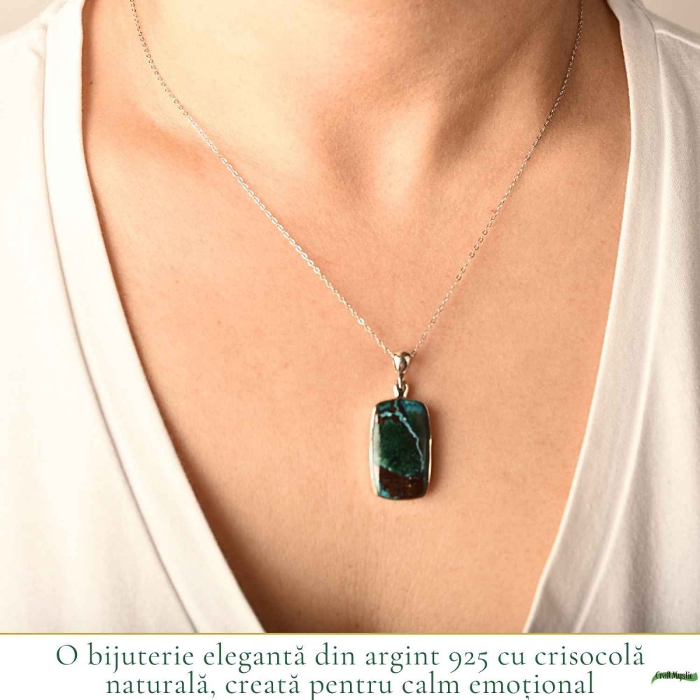 Colier Argint 925 cu Crisocola Dreptunghi – Calm si Armonie Interioara [2]