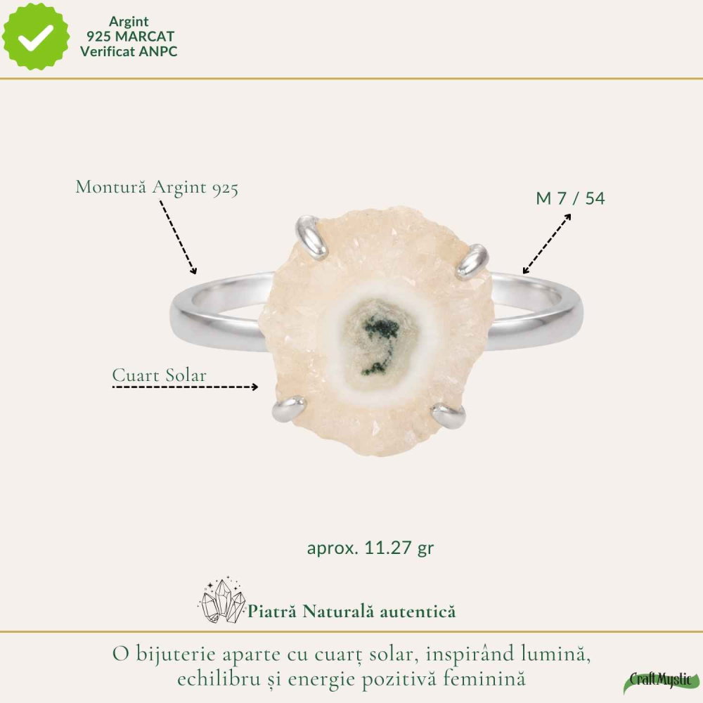Inel Argint 925 cu Cuart Solar Neuniform – Energie Si Eleganta Naturala [4]