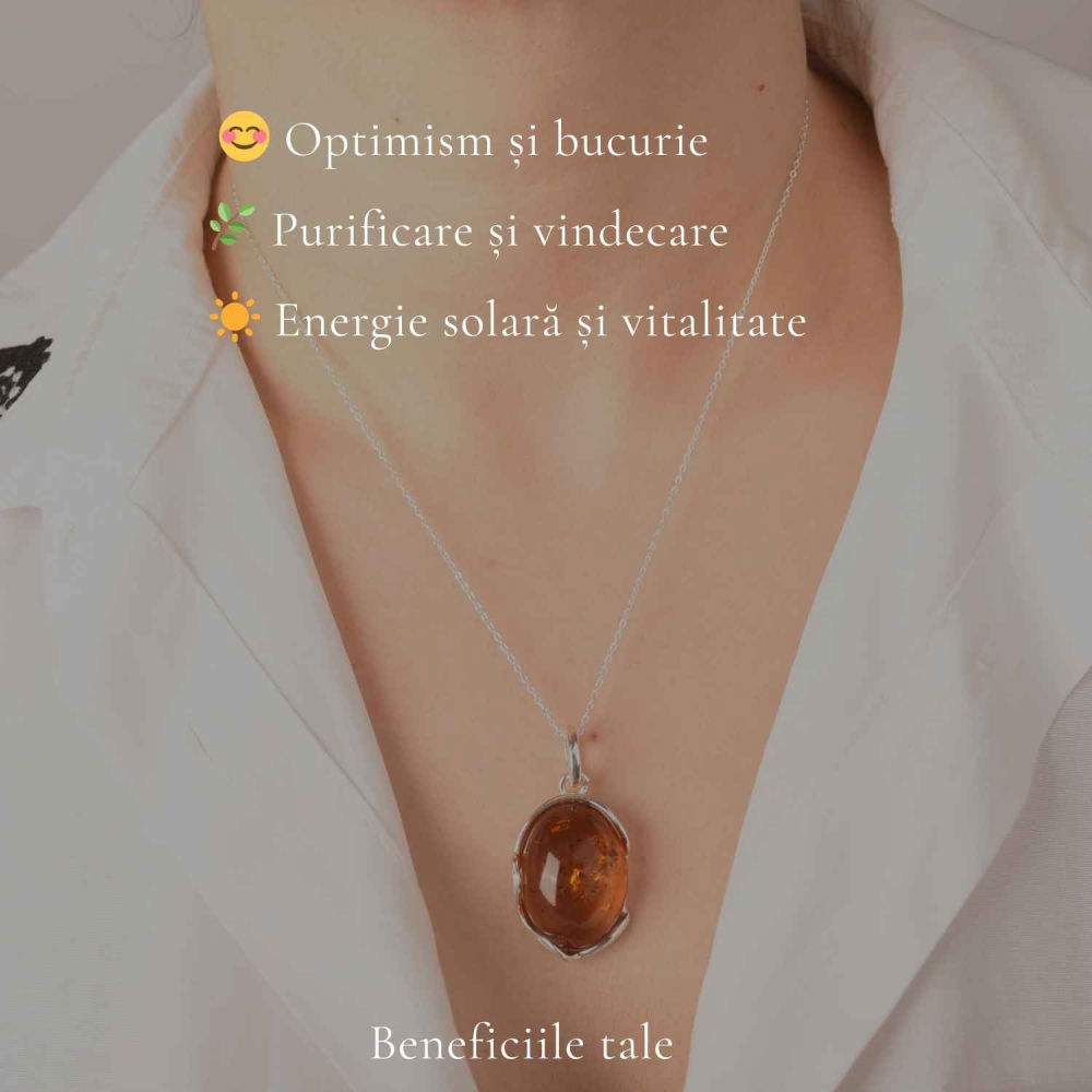 Colier Argint 925 cu Chihlimbar Natural Oval Mare – Energie Calda si Echilibru [3]