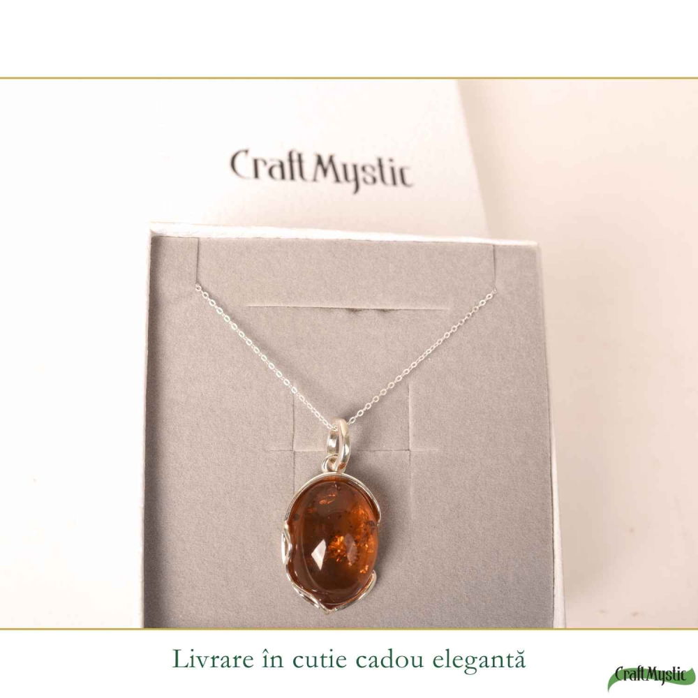 Colier Argint 925 cu Chihlimbar Natural Oval Mare – Energie Calda si Echilibru [6]