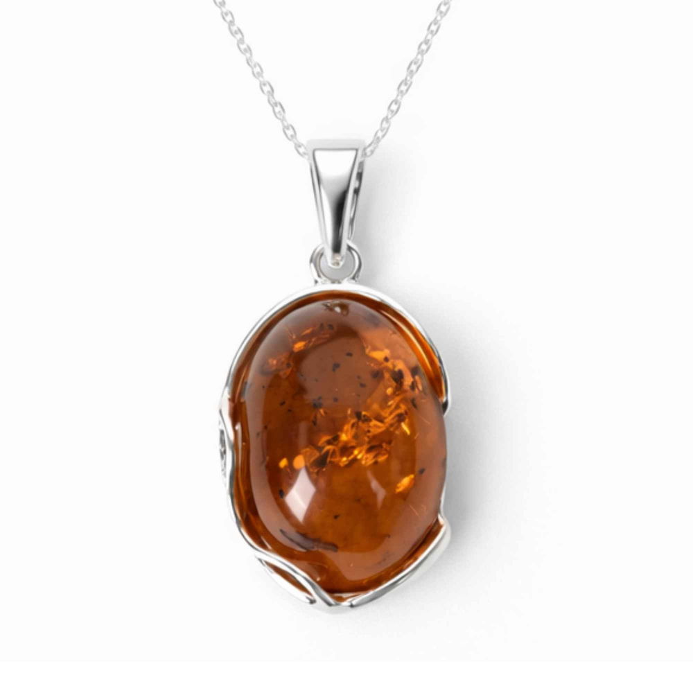 Colier Argint 925 cu Chihlimbar Natural Oval Mare – Energie Calda si Echilibru [1]