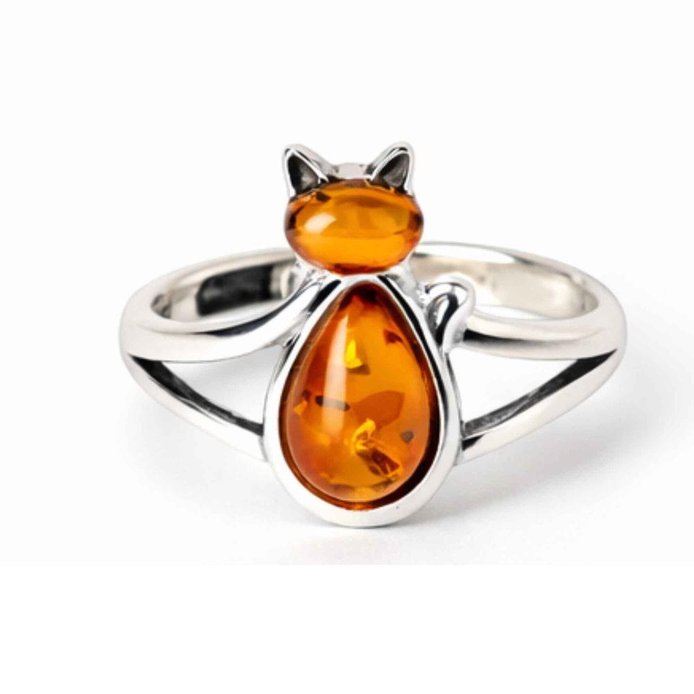 Inel Argint 925 Pisica cu Chihlimbar Natural – Intuitie, Energie Calda si Farmec [1]