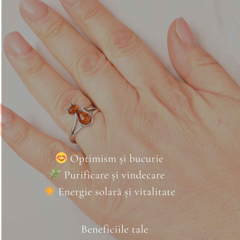 Inel Argint 925 Pisica cu Chihlimbar Natural – Intuitie, Energie Calda si Farmec [3]