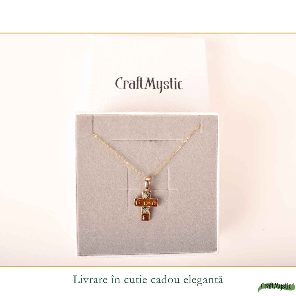 Colier Argint 925 cu Chihlimbar Cruce – Protectie si Energie Calda [6]