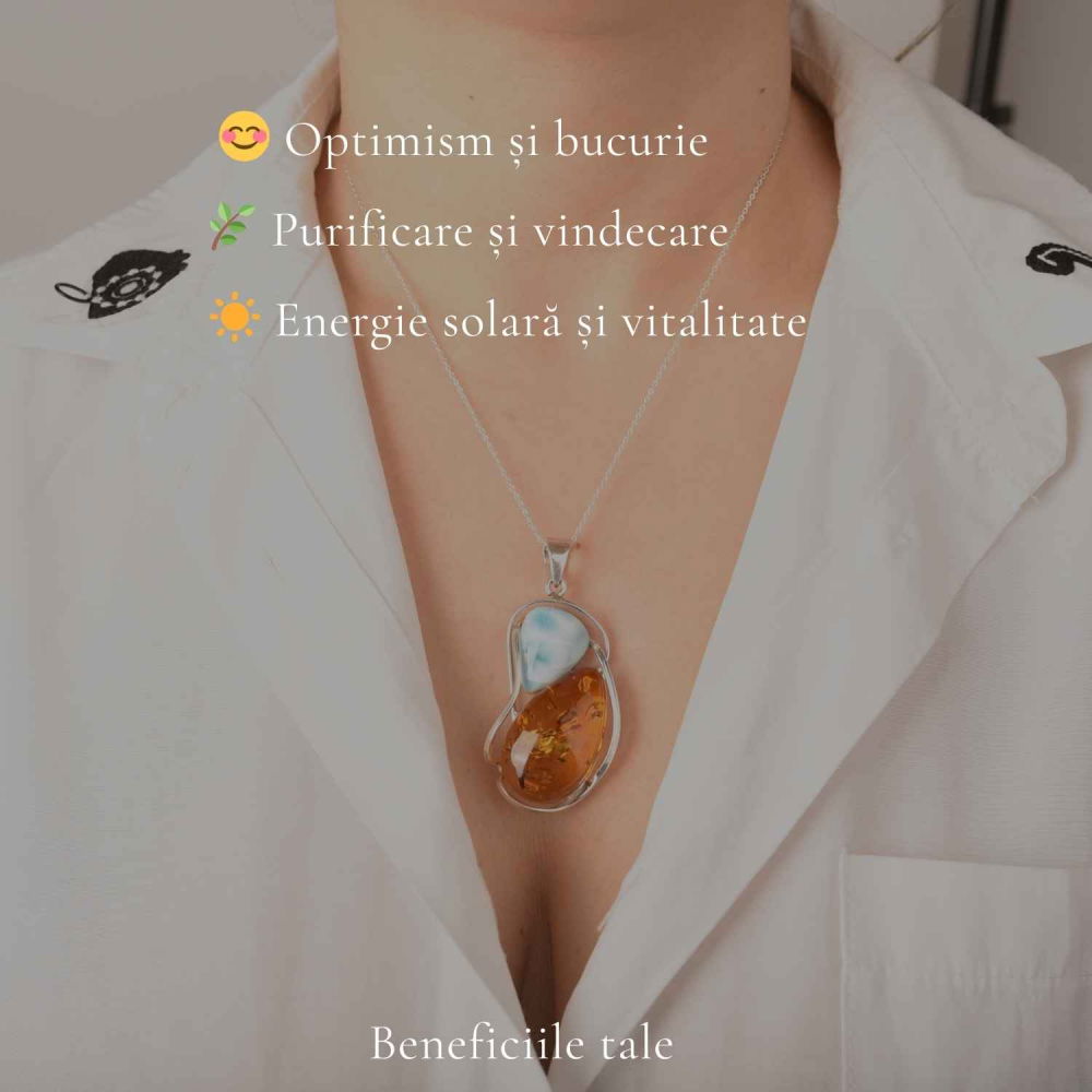 Colier Argint 925 cu Chihlimbar si Larimar Natural – Armonie si Energie Luminoasa [3]