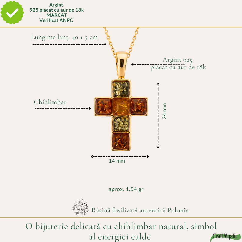 Colier Argint 925 cu Chihlimbar Cruce – Protectie si Energie Calda [4]