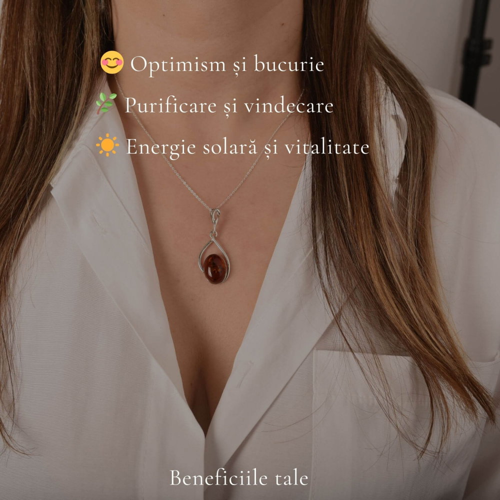 Colier argint 925 cu lacrima si chihlimbar oval natural – Energie solara si protectie [4]