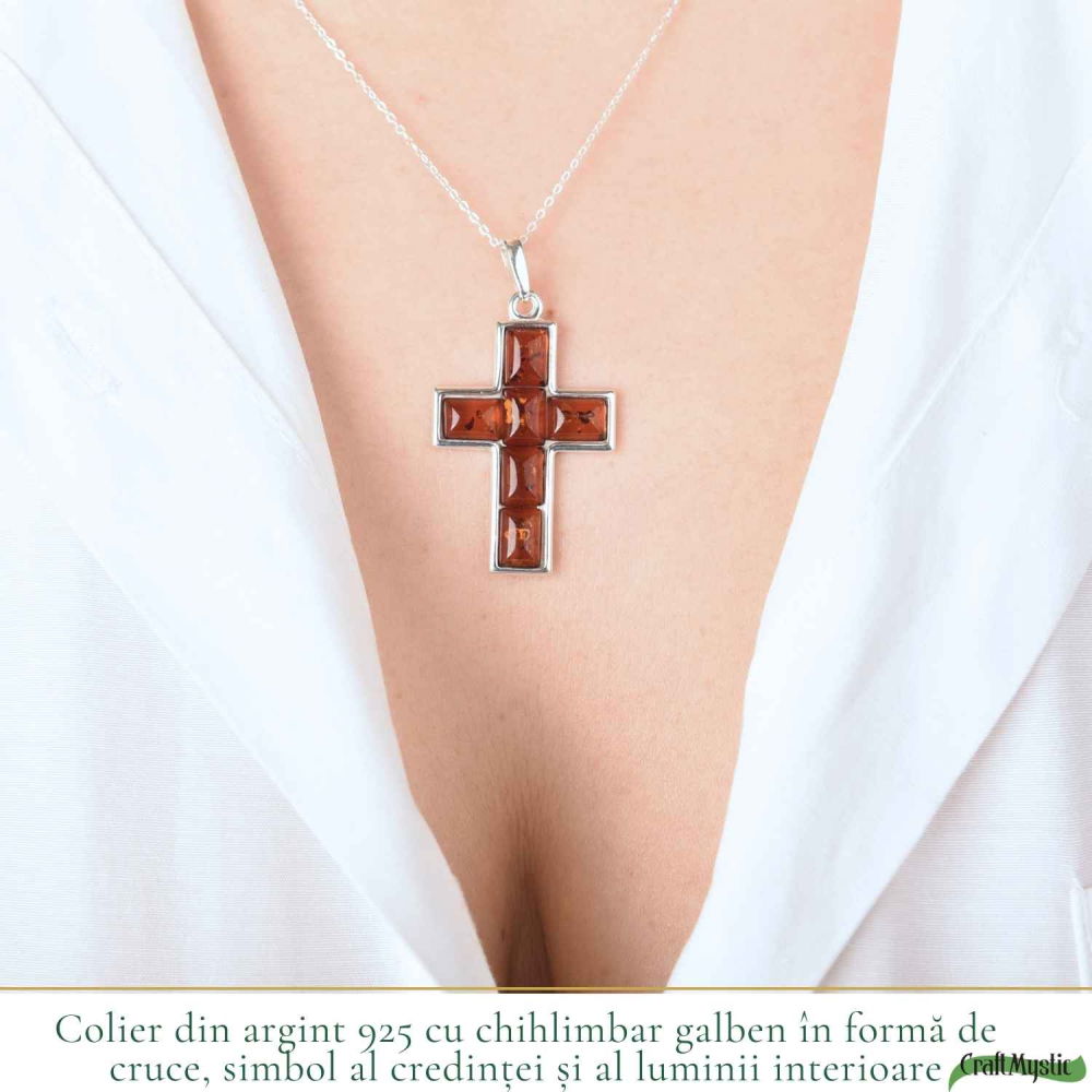 Colier Argint 925 cu Cruce Mare din Chihlimbar Natural – Protectie si Energie Luminoasa [2]