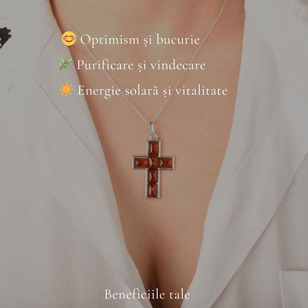 Colier Argint 925 cu Cruce Mare din Chihlimbar Natural – Protectie si Energie Luminoasa [3]