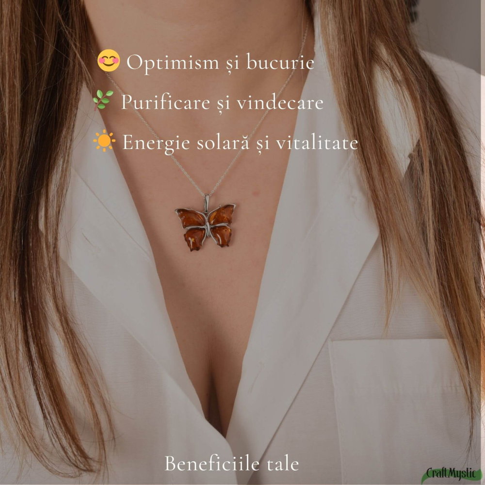 Colier argint 925 cu fluture si chihlimbar natural – Energie solara si vitalitate [3]