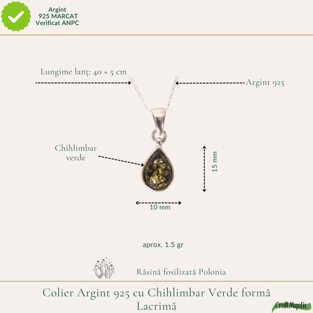 Colier argint 925 cu lacrima si chihlimbar verde – Energie solara si vitalitate [4]