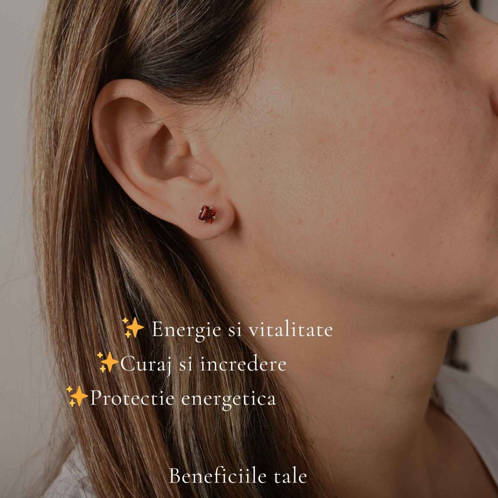Cercei Argint 925 cu Granat fatetat Patrat – Energie, Pasiune si Incredere [3]