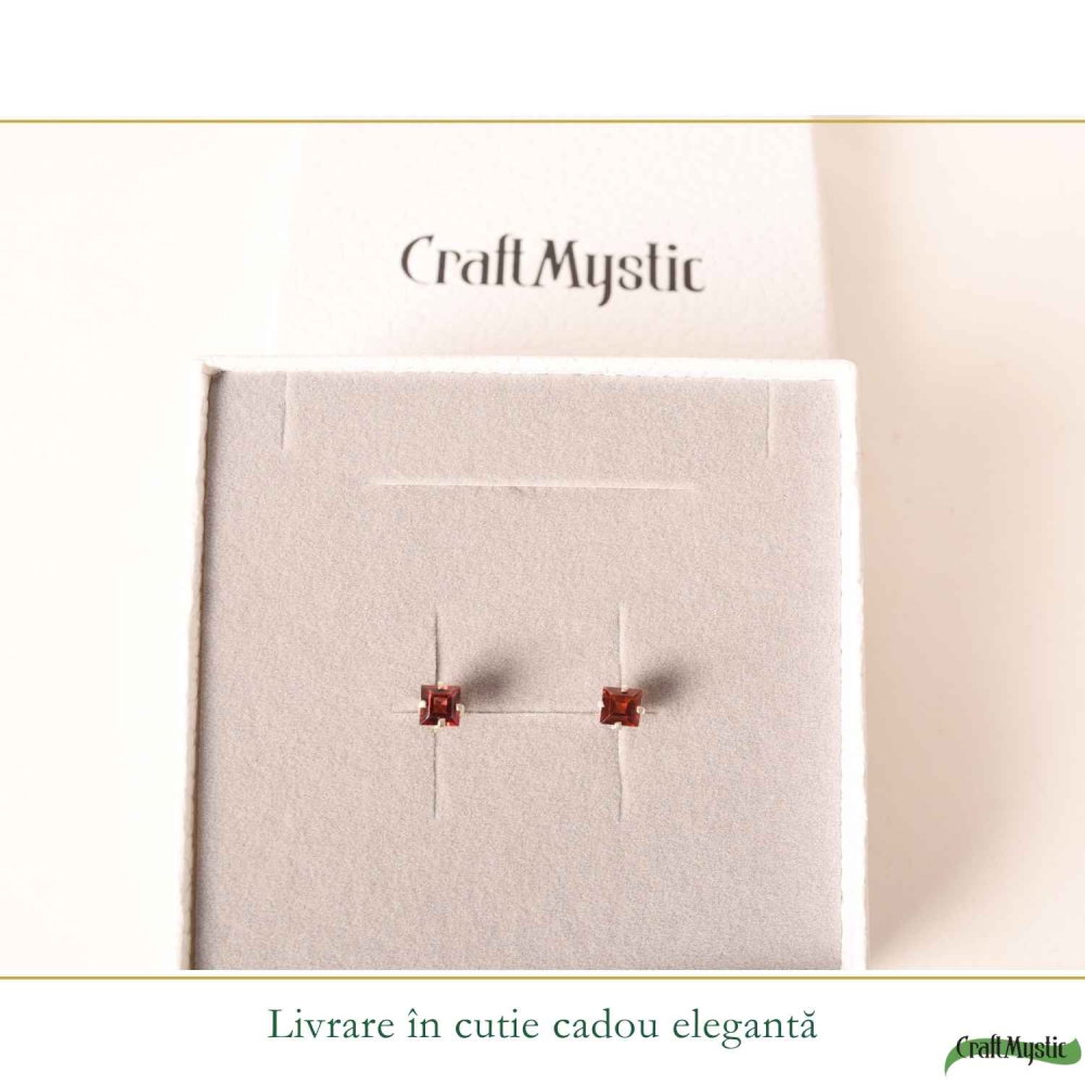 Cercei Argint 925 cu Granat fatetat Patrat – Energie, Pasiune si Incredere [6]
