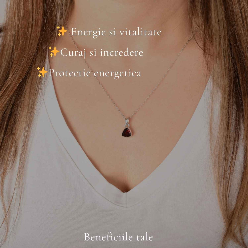 Colier Argint 925 cu Granat Triunghi – Putere si Echilibru Interior [3]