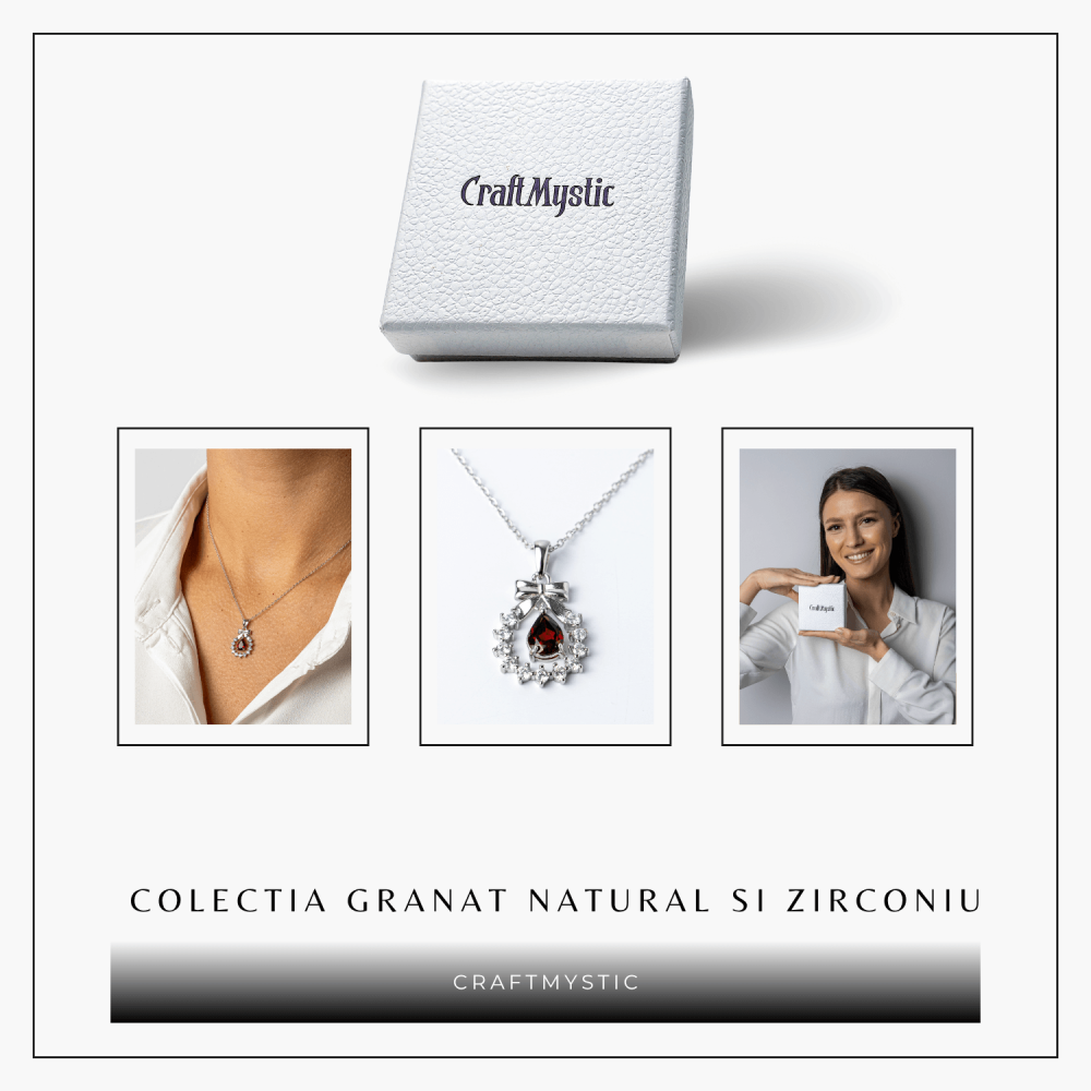 Colier Argint 925 cu Granat Natural si Zirconiu – Pandantiv Ghirlanda cu Fundita, Simbol al Energiei si Protectiei [8]