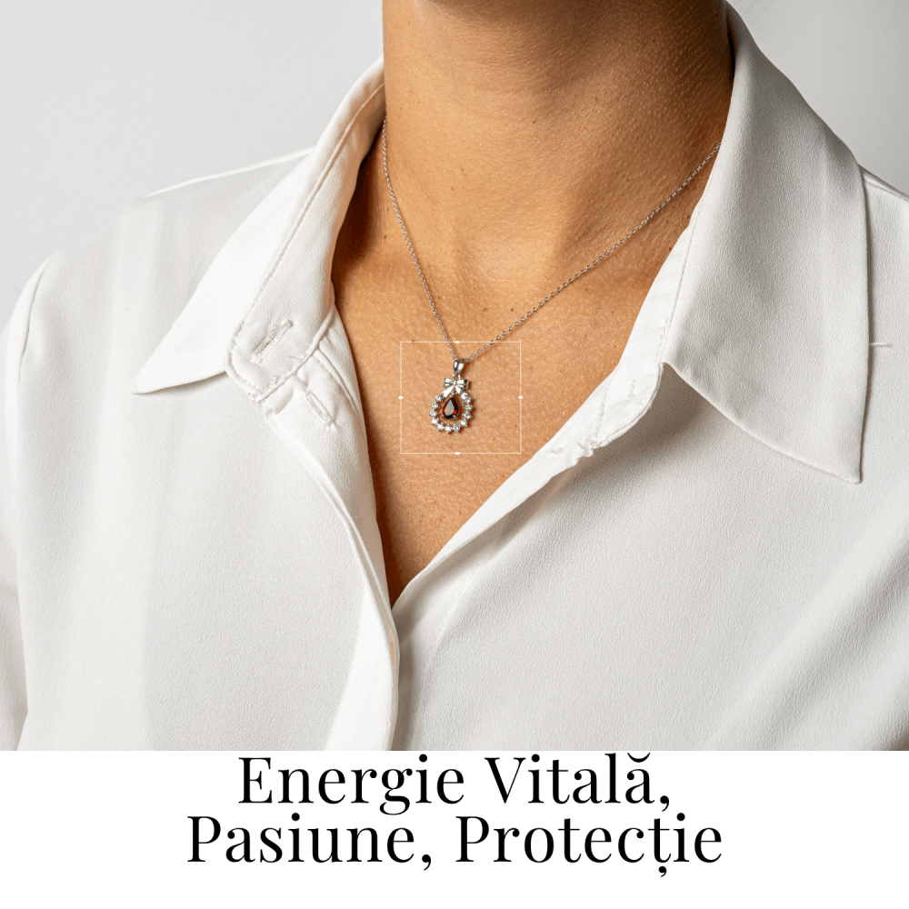 Colier Argint 925 cu Granat Natural si Zirconiu – Pandantiv Ghirlanda cu Fundita, Simbol al Energiei si Protectiei [2]