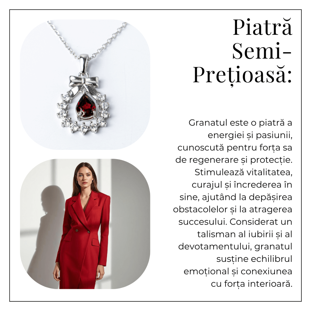 Colier Argint 925 cu Granat Natural si Zirconiu – Pandantiv Ghirlanda cu Fundita, Simbol al Energiei si Protectiei [6]
