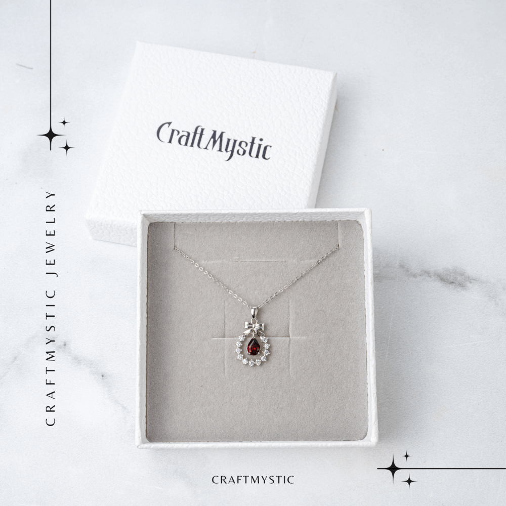 Colier Argint 925 cu Granat Natural si Zirconiu – Pandantiv Ghirlanda cu Fundita, Simbol al Energiei si Protectiei [7]