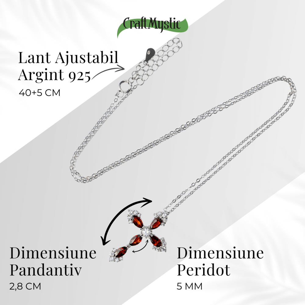 Colier Argint 925 cu Crucifix din Granat Natural si Zirconiu – Simbol al Energiei Vitale, Pasiunii si Protectiei Interioare [5]
