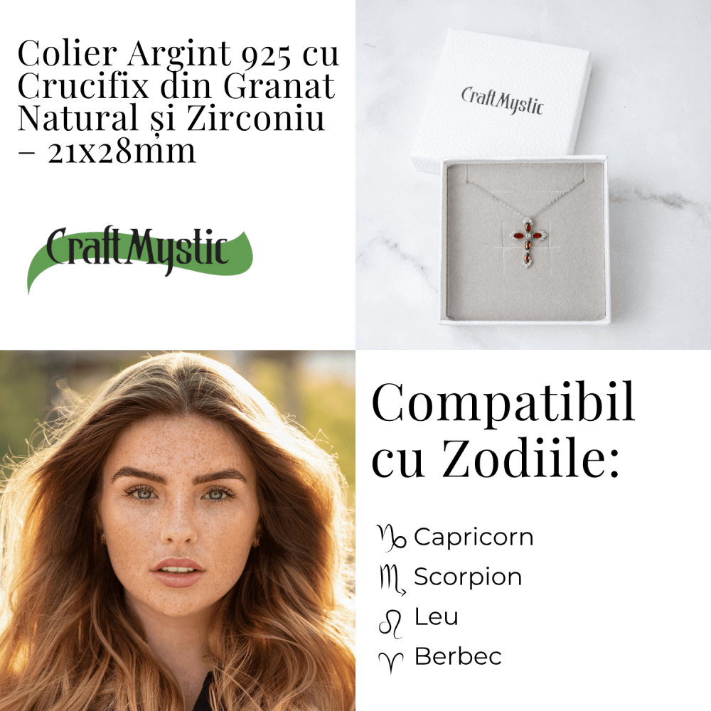 Colier Argint 925 cu Crucifix din Granat Natural si Zirconiu – Simbol al Energiei Vitale, Pasiunii si Protectiei Interioare [4]