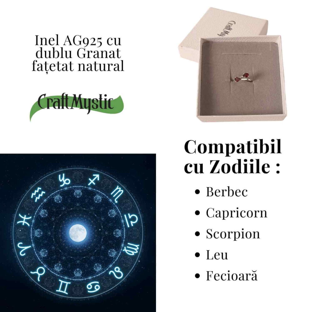 Inel din argint 925 cu dublu granat, pentru energie si stabilitate interioara [5]