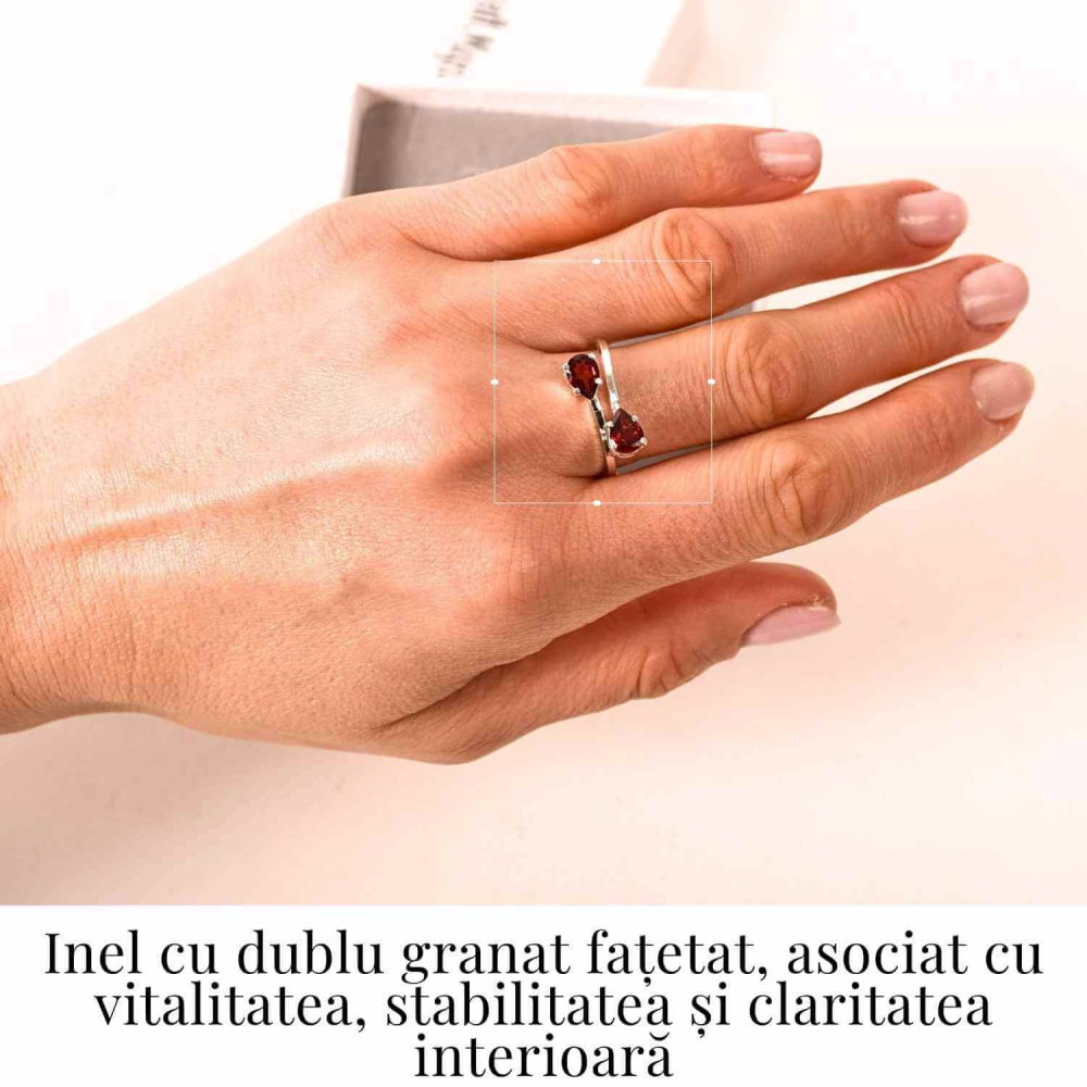 Inel din argint 925 cu dublu granat, pentru energie si stabilitate interioara [2]