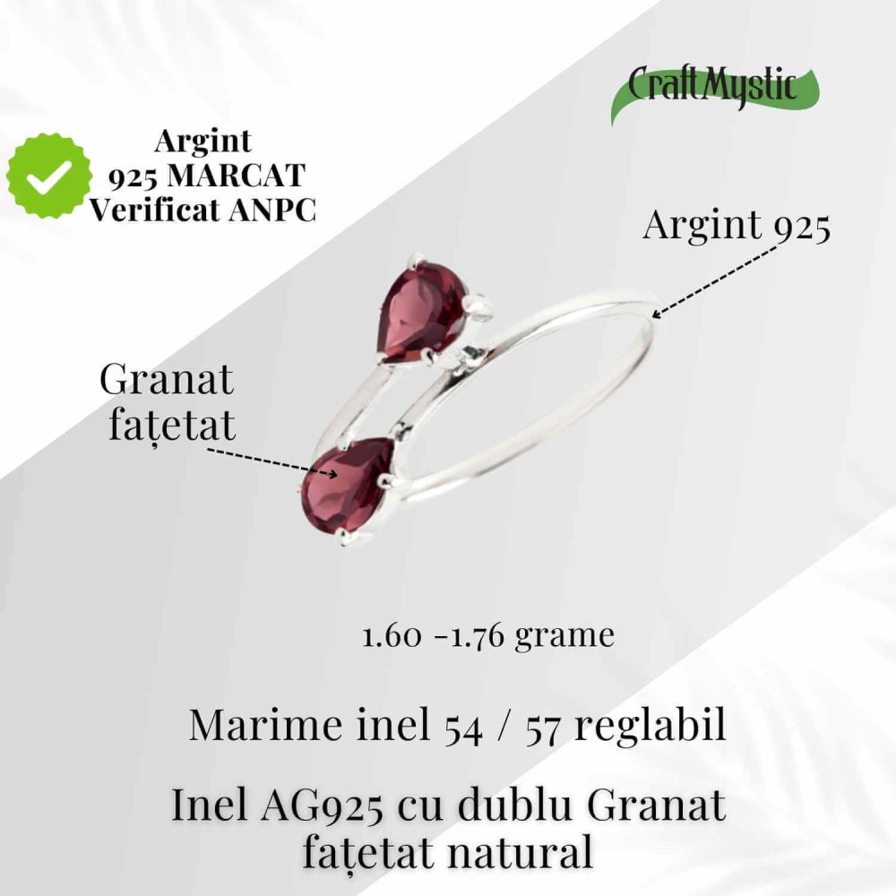 Inel din argint 925 cu dublu granat, pentru energie si stabilitate interioara [4]