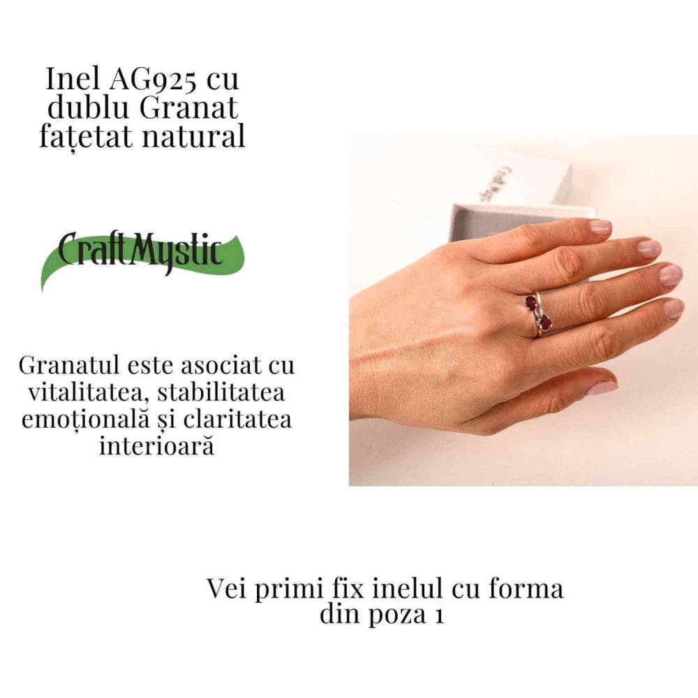 Inel din argint 925 cu dublu granat, pentru energie si stabilitate interioara [3]