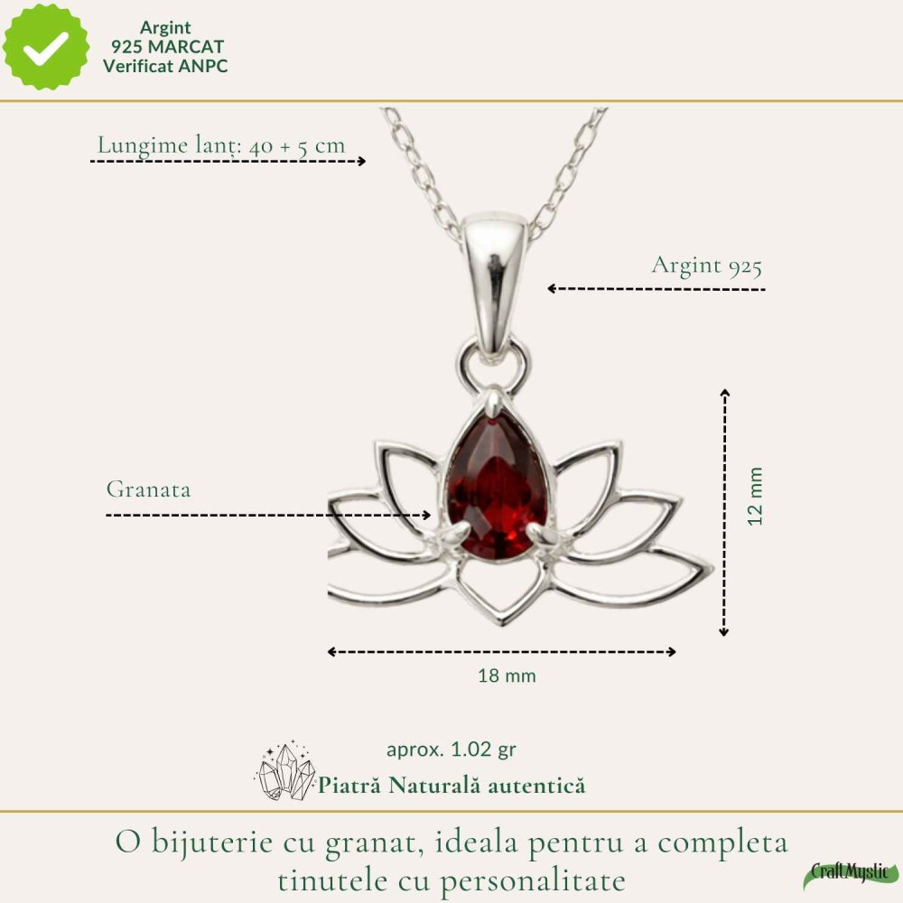 Colier Argint 925 cu Granat Lotus – Energie si Renastere Interioara [4]