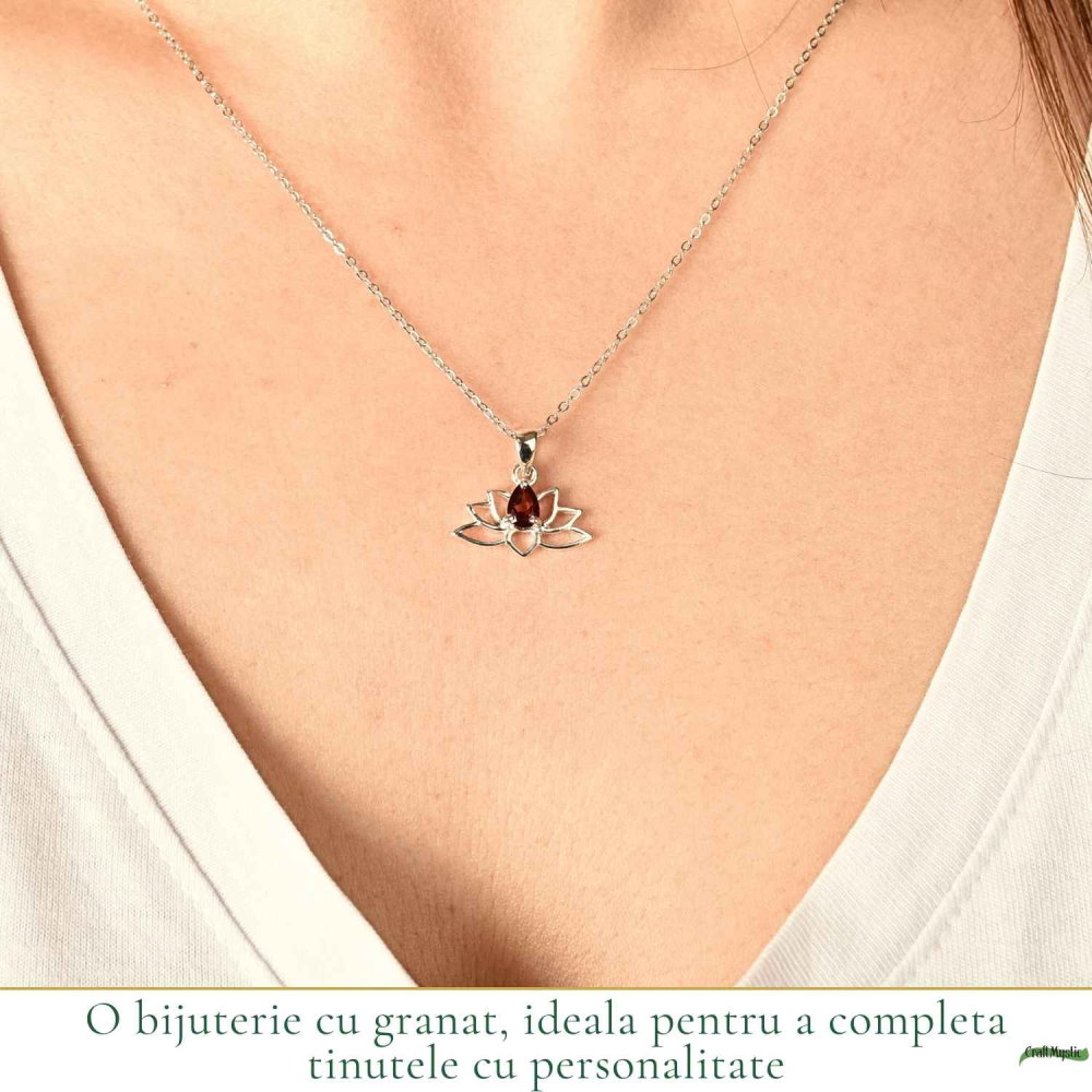 Colier Argint 925 cu Granat Lotus – Energie si Renastere Interioara [2]