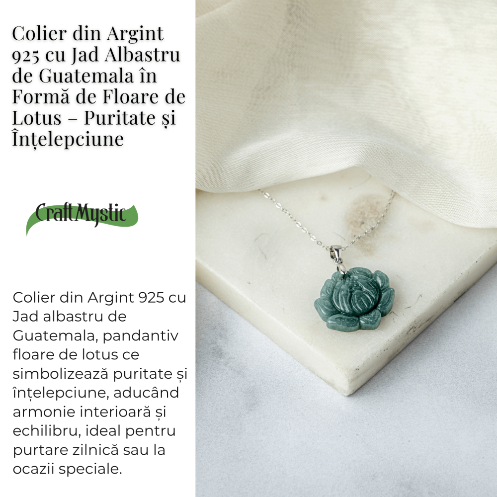 Colier Argint 925 cu Jad Albastru Guatemala in Forma de Floare de Lotus – Puritate si Armonie Interioara [3]