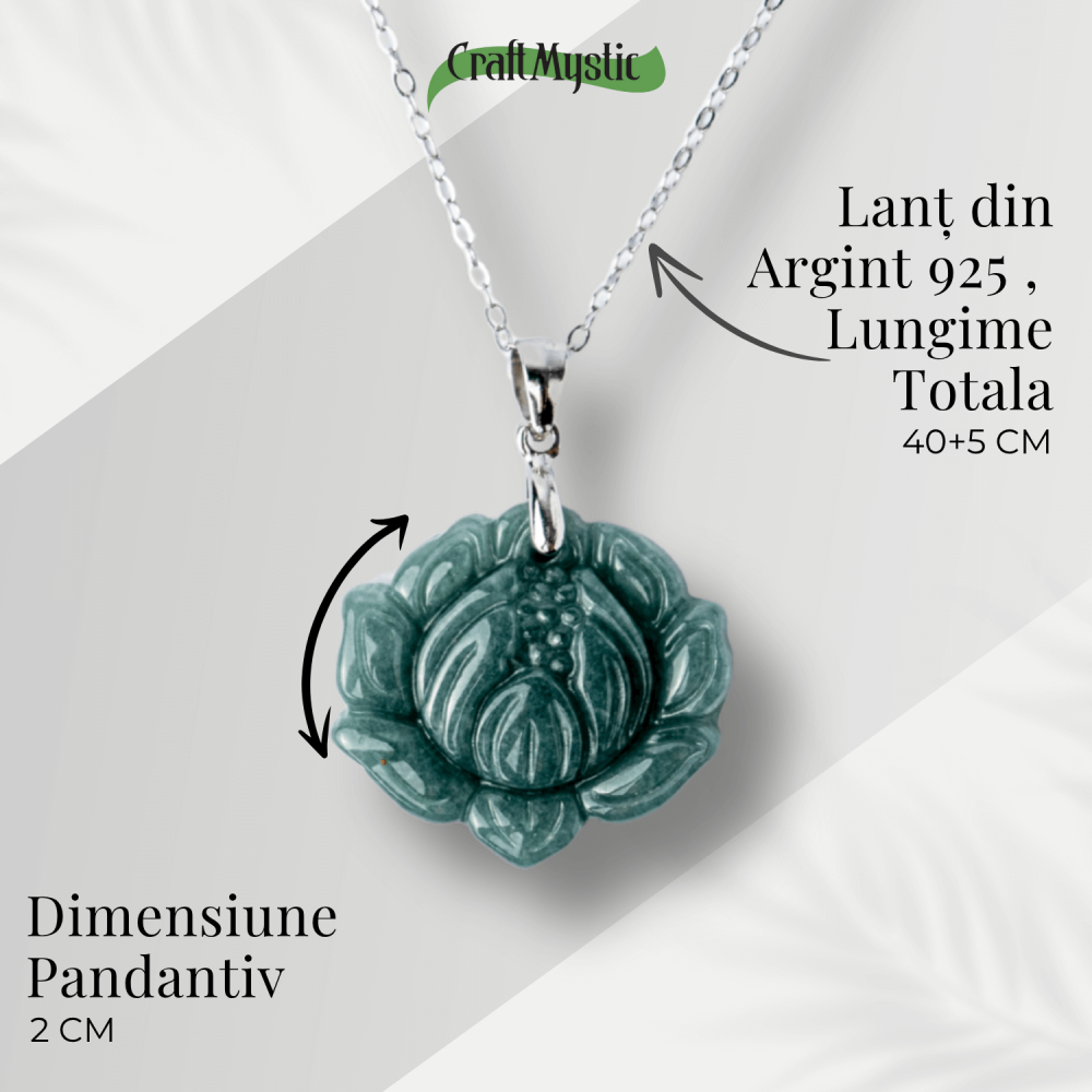 Colier Argint 925 cu Jad Albastru Guatemala in Forma de Floare de Lotus – Puritate si Armonie Interioara [5]