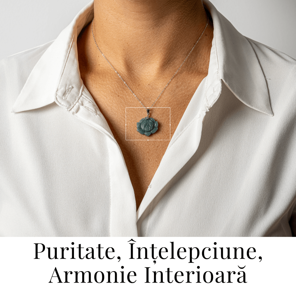 Colier Argint 925 cu Jad Albastru Guatemala in Forma de Floare de Lotus – Puritate si Armonie Interioara [2]