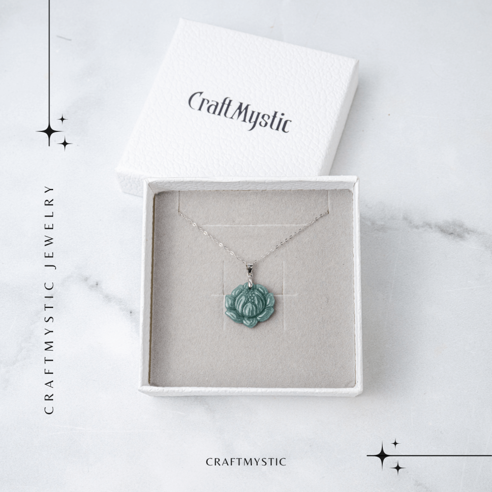 Colier Argint 925 cu Jad Albastru Guatemala in Forma de Floare de Lotus – Puritate si Armonie Interioara [8]