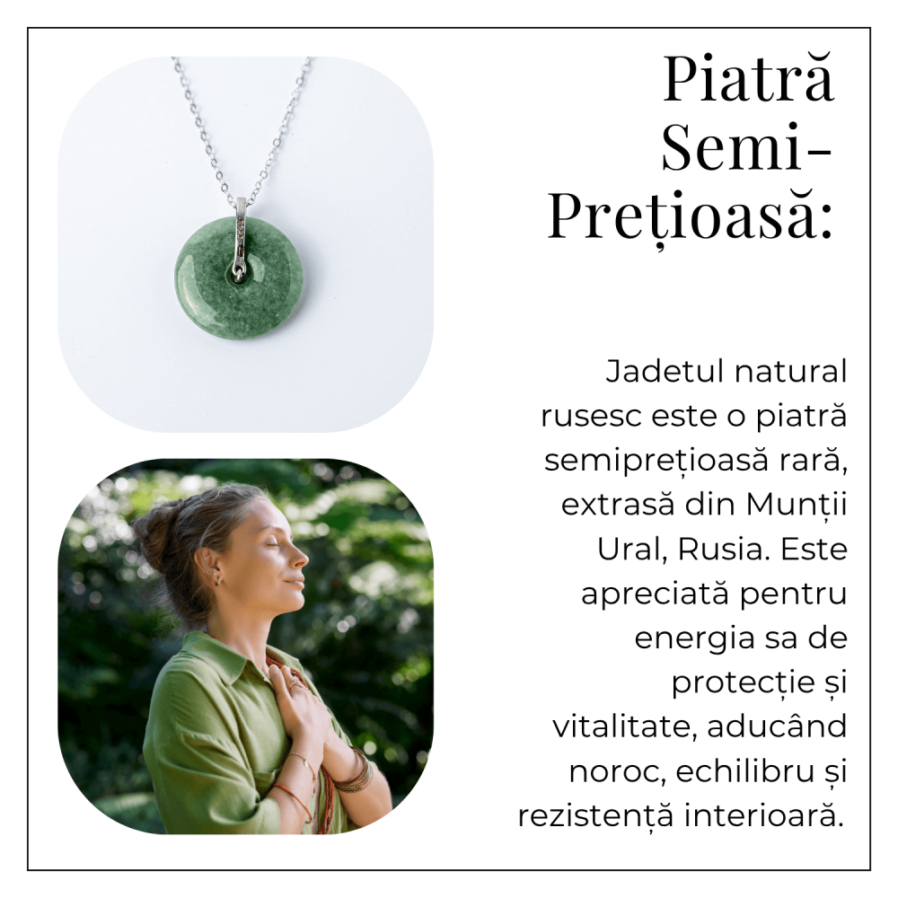 Colier Argint 925 cu Jadit Natural Rusesc in Forma Rotunda – Echilibru, Noroc si Protectie Spirituala [6]