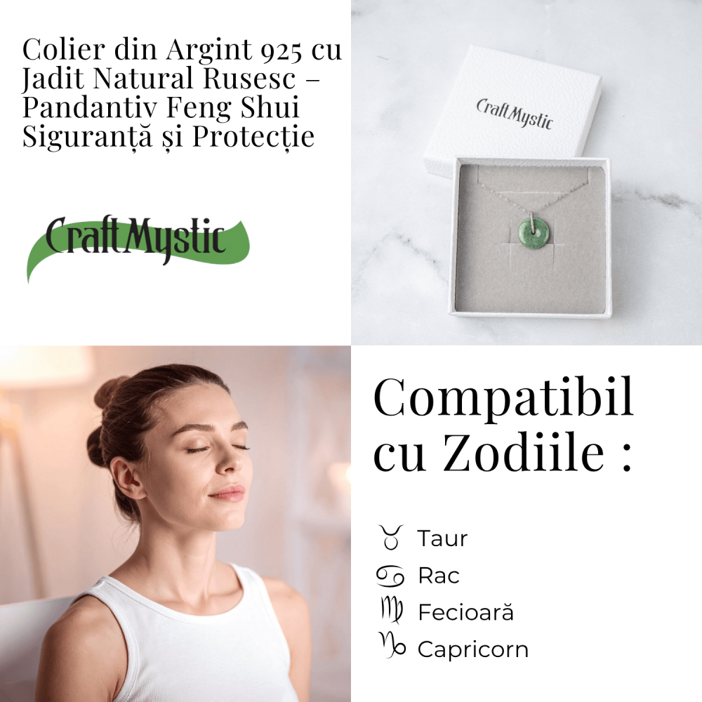 Colier Argint 925 cu Jadit Natural Rusesc in Forma Rotunda – Echilibru, Noroc si Protectie Spirituala [4]