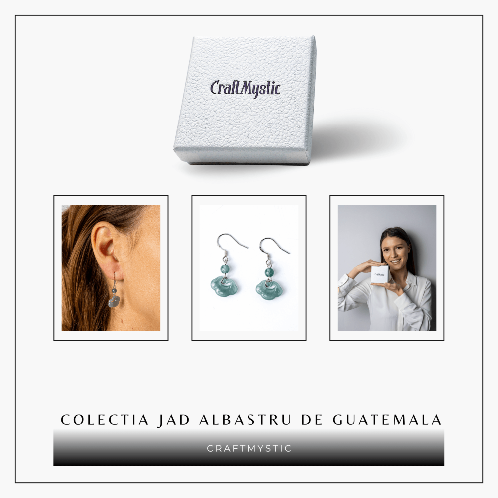 Cercei Argint 925 cu Jad Albastru Guatemala – Model Nor Pi Disc pentru Noroc si Protectie [8]