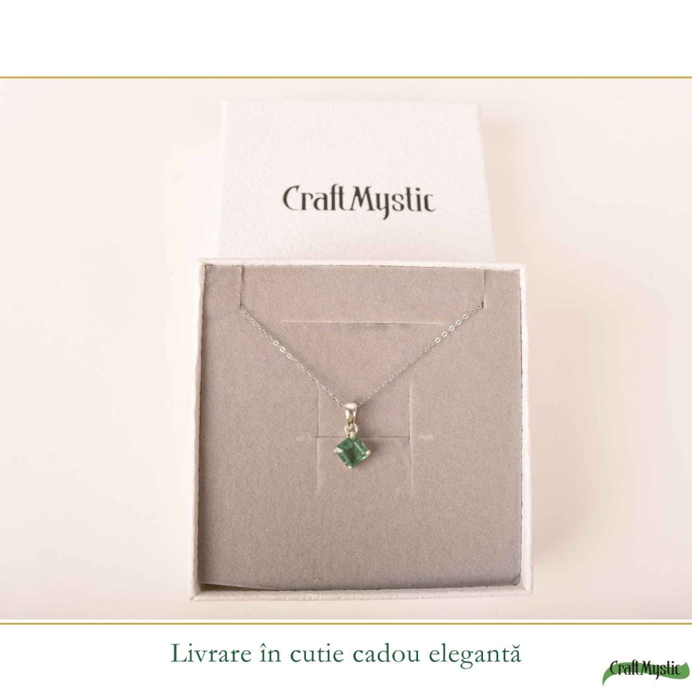Colier Argint 925 cu Kianit Verde Fatetat Patrat – Echilibru si Claritate [6]