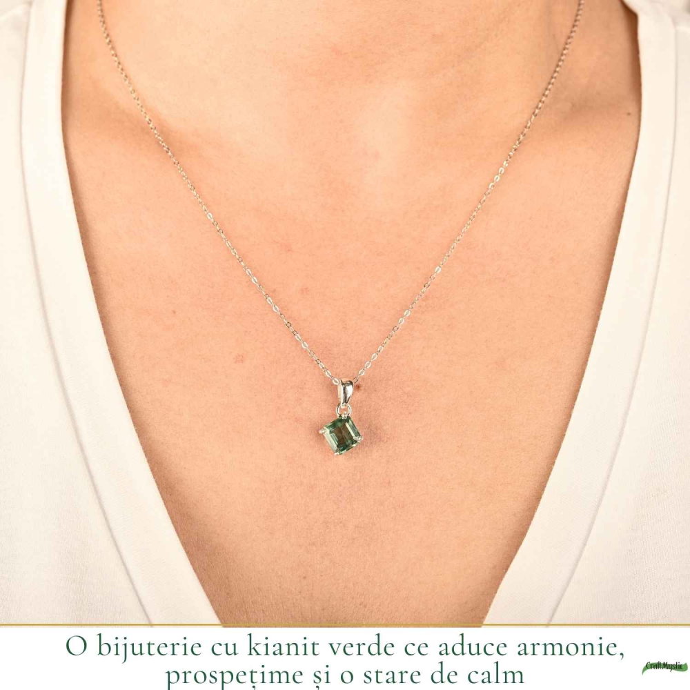 Colier Argint 925 cu Kianit Verde Fatetat Patrat – Echilibru si Claritate [2]