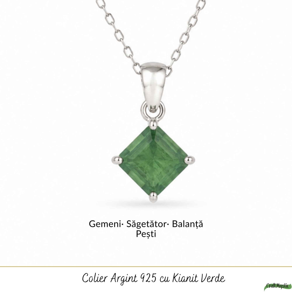 Colier Argint 925 cu Kianit Verde Fatetat Patrat – Echilibru si Claritate [5]