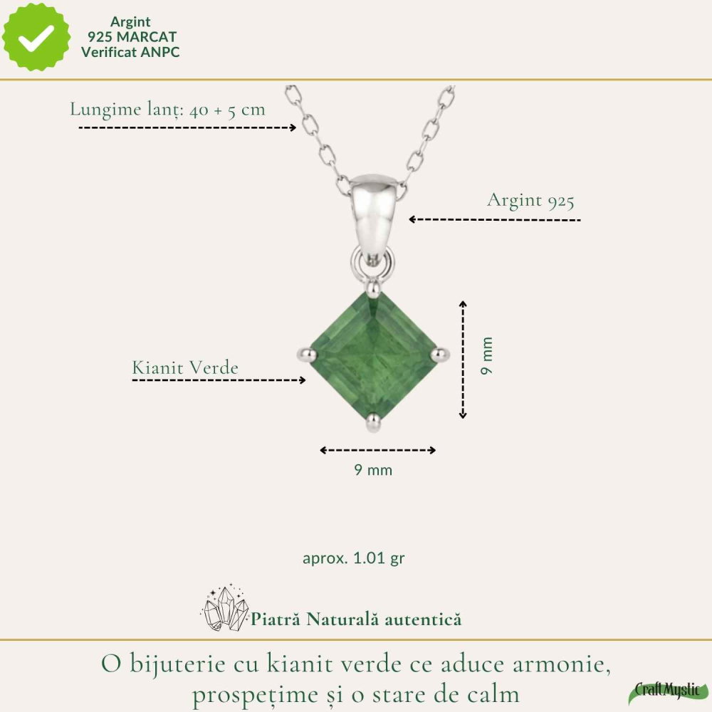 Colier Argint 925 cu Kianit Verde Fatetat Patrat – Echilibru si Claritate [4]